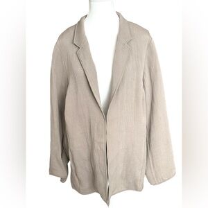 Eileen Fisher Silk Blend Open Front Jacket Taupe Textured Blazer Size 1X